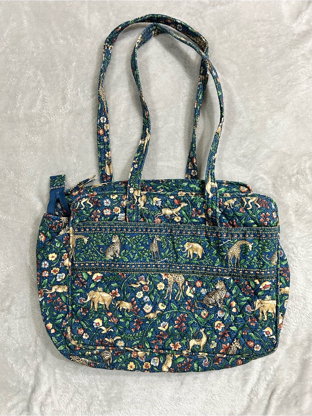 Large Vintage Vera Bradley Animal Kingdom Blue Floral & Safari Print Quilted Tot